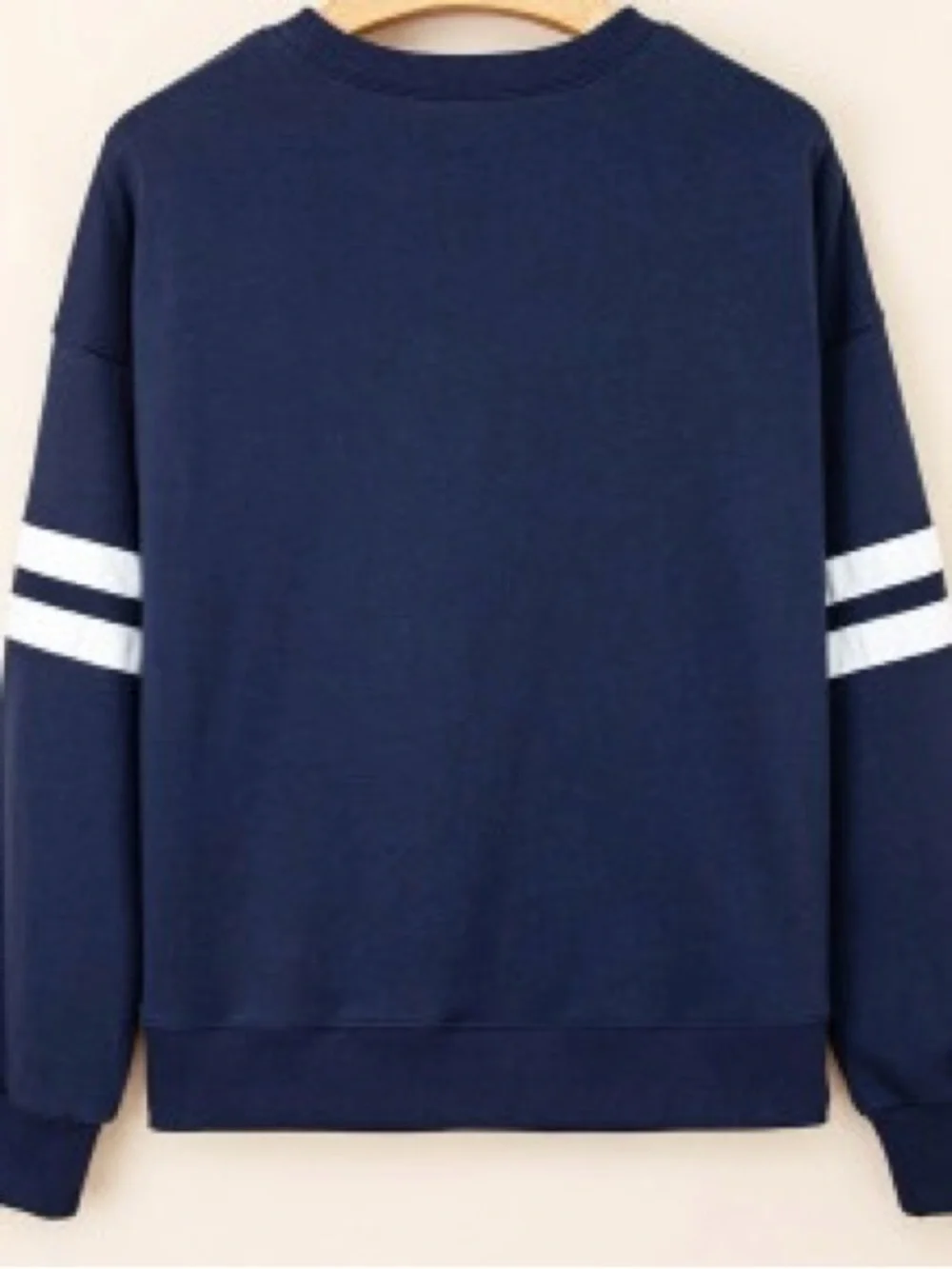 Navy Blue Preppy Striped Sleeve Loose Sweatshirt